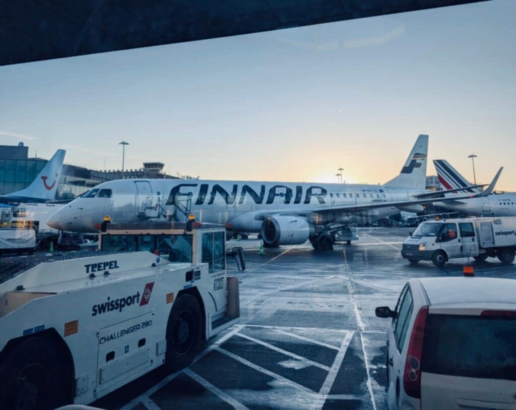 photo of a plane with the text reading finnair