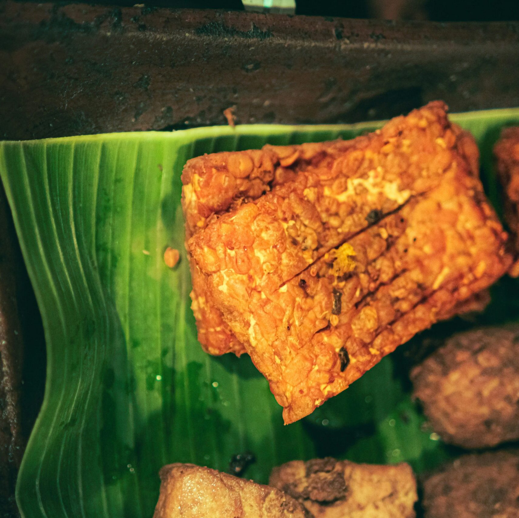 photo of dark brown food product against a green leaf